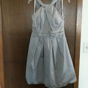 David's Bridal Grey Short Cotton Dress with Y-neck